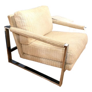 Milo Baughman Chrome Frame Lounge Chair in Newer Cream Chanel Upholstery For Sale