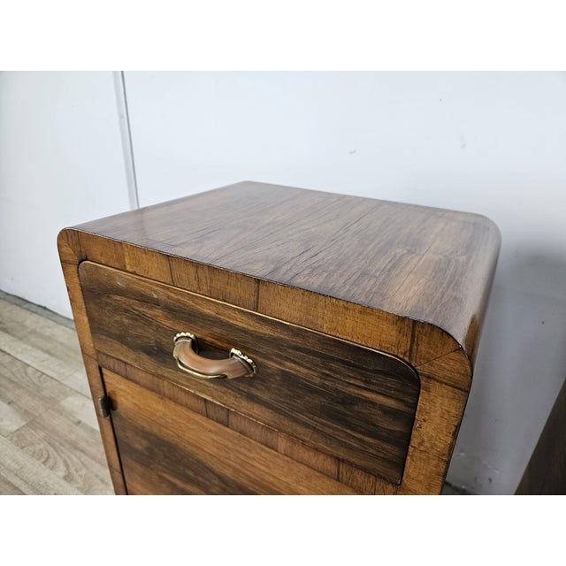 Brown Art Deco Walnut Bedside Tables with Doors and Drawers, 1940s, Set of 2 For Sale - Image 8 of 18