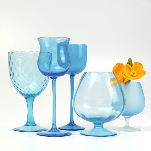 Elevate your home bar, dining table or restaurant with this stunning curation of vintage, mid-century modern sky blue...