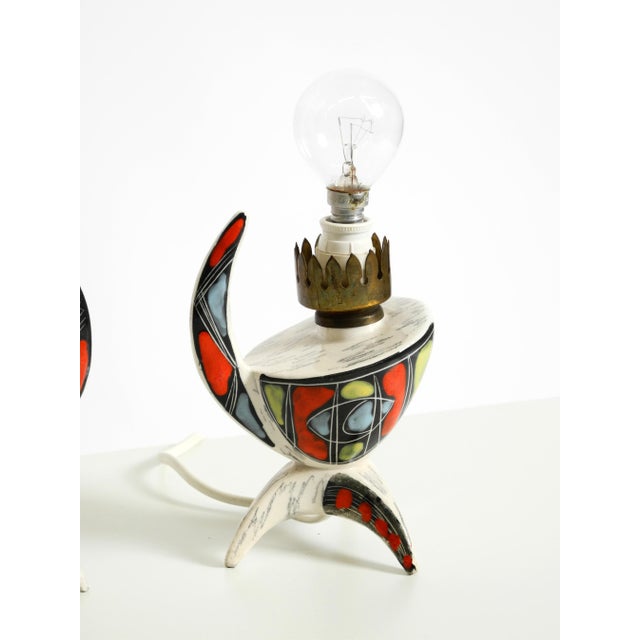 Mid-Century Modern Italian Hand-Painted Ceramic Table Lamps, 1950s, Set of 2 For Sale - Image 11 of 18