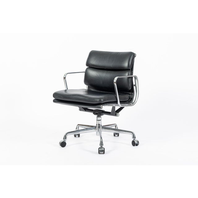 Mid-Century Modern Eames for Herman Miller Soft Pad Black Leather Desk Chair 2000s For Sale - Image 3 of 13