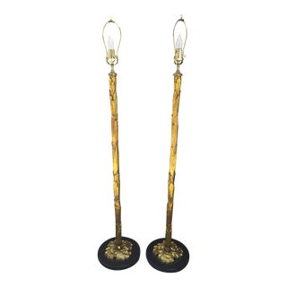 Hollywood Regency Style Gilt Floor Lamps- A Pair For Sale