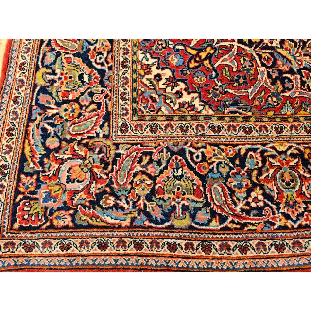 Vintage Persian Kashan Area Rug, Hand-Knotted Wool, Floral Pattern, Navy & Red, 5x7 For Sale - Image 15 of 16