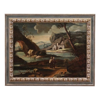 Italian Artist, Landscape with Characters, 1750, Oil on Canvas For Sale