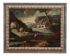 Italian Artist, Landscape with Characters, 1750, Oil on Canvas