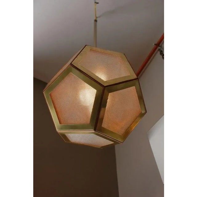 Not Yet Made - Made To Order Geometric Brass, Tan Leather and Glass 'Pentagone' Lantern by Design Frères For Sale - Image 5 of 7