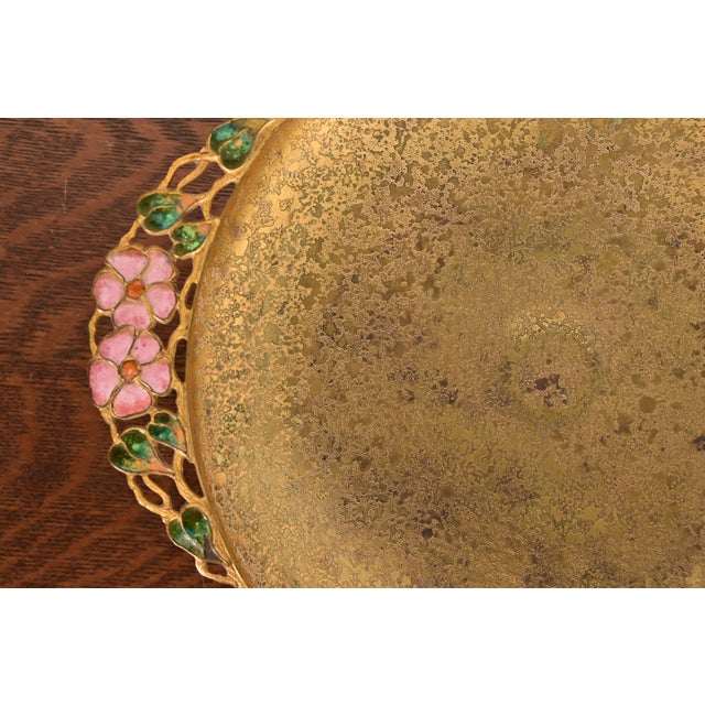 1920s Louis Comfort Tiffany Furnaces Favrile Bronze Doré and Enamel Footed Centerpiece Bowl or Tazza For Sale - Image 5 of 12