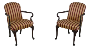 Pair Baker Mahogany Upholstered Armchairs