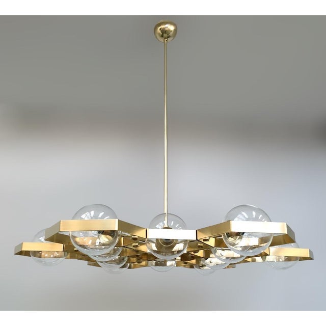 Fabio Ltd 21st Century Honeycomb Natural Brass Clear Murano Chandelier by Fabio LTD For Sale - Image 4 of 7