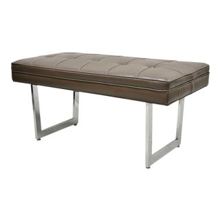 Patrician Chrome Frame Mid Century Modern Brown Tufted Naugahyde 36" Bench For Sale