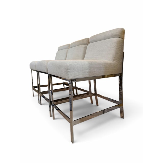 Mid-Century Modern Bernhardt Chrome & White Bouclé Counter Stools - Set of 3 (2023) For Sale - Image 3 of 6