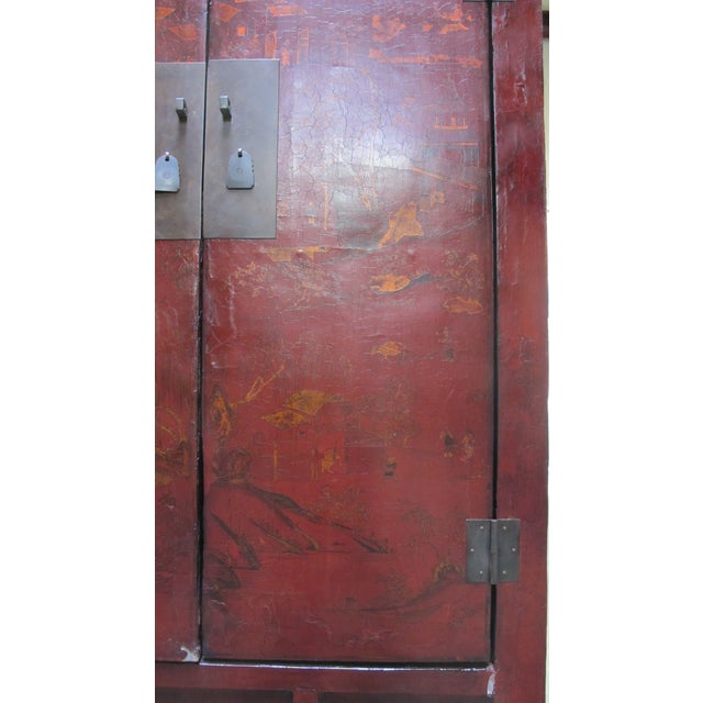 80" Inch High Chinoiserie-Style Red Elm Armoire For Sale - Image 11 of 12