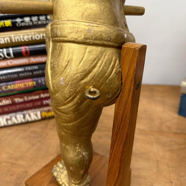 Rustic Mid 20th Century Golden Gilded Wood Hanuman Sculpture For Sale - Image 3 of 15
