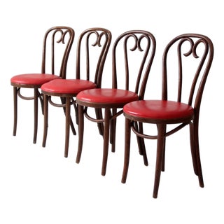 Vintage Mid-Century ZPM Radomsko Bentwood Dining Chairs Set of 4 With Red Seats For Sale