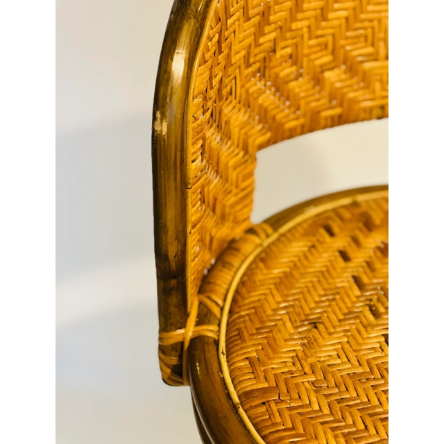 Wood Vintage Mid 20th Century Bamboo and Rattan Swivel Bar Stool For Sale - Image 7 of 10