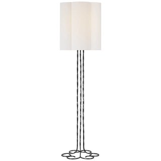 AERIN by Visual Comfort Signature Shae 65" Sculpted Floor Lamp in Aged Iron with Linen Scallop Shade For Sale