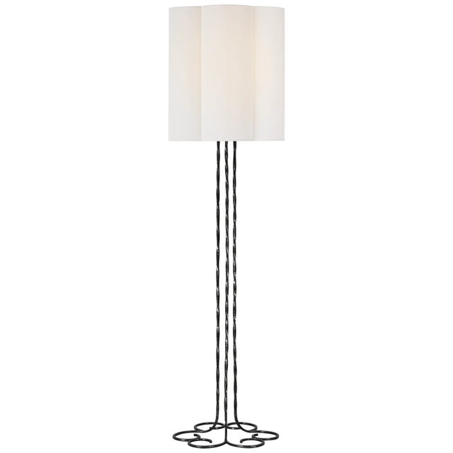 AERIN by Visual Comfort Signature Shae 65" Sculpted Floor Lamp in Aged Iron with Linen Scallop Shade For Sale