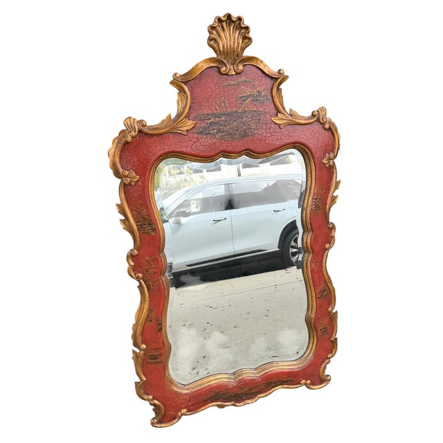 Chippendale Style Red Chinoiserie Gilt and Painted Wood Mirror For Sale - Image 4 of 5