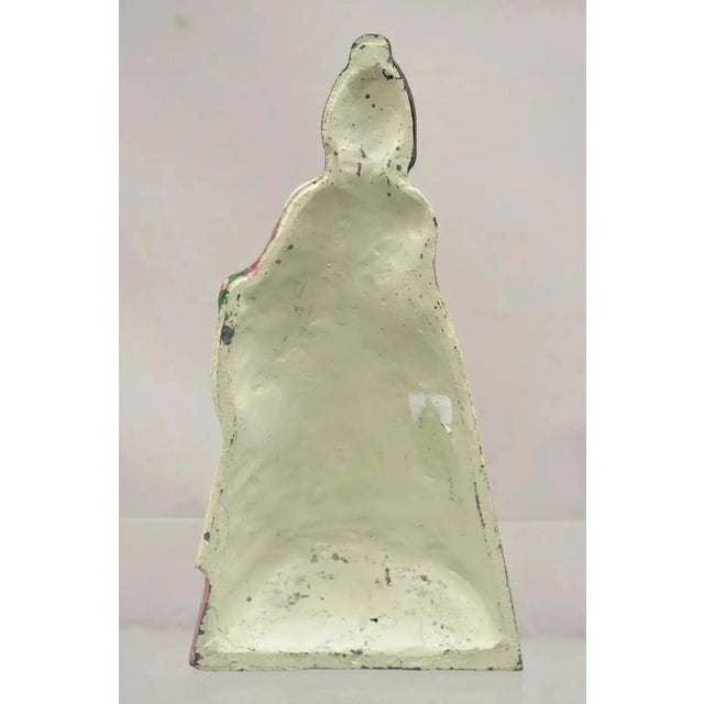 Metal Antique Victorian Tall Cast Iron Painted Figural Woman Pink Dress Door Stop For Sale - Image 7 of 10