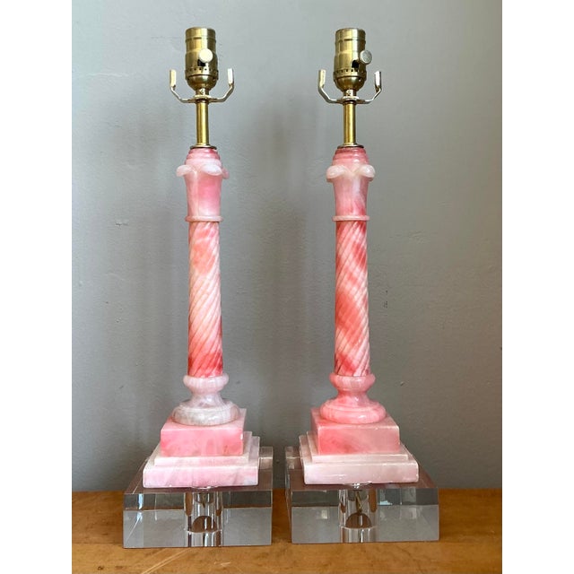 This stunning pair of vintage table lamps exudes Hollywood Regency glamour and Neoclassical sophistication. Hand-carved...