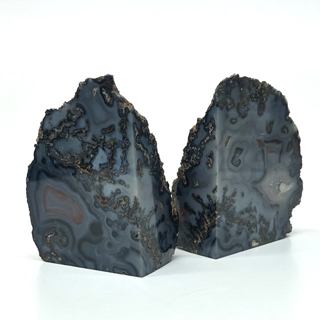 Large Agate Bookends, set of 2. These polished natural, large blue-grey and brown agate bookends feature beautiful...