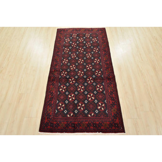 Tribal Baloch Rug 3'4'' X 6'5'' Blue Wool Vintage Tribal Hand-Knotted Oriental Carpet For Sale - Image 3 of 12