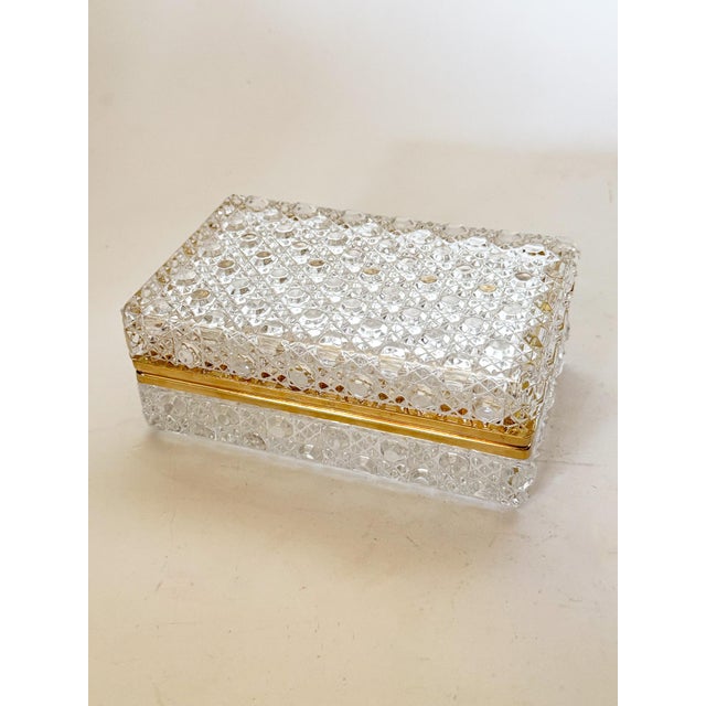 Hollywood Regency Vintage Crystal Glass Casket Box With Brass Trim For Sale - Image 3 of 10
