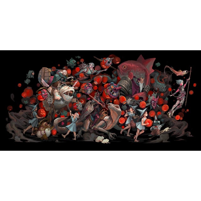 Cursed March by Dustin Panzino | Procreate on metal chaotic scene with various creatures and figures For Sale