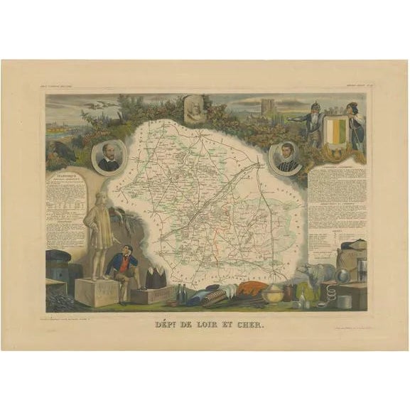 Antique Map of the Department of Loir-Et-Cher For Sale