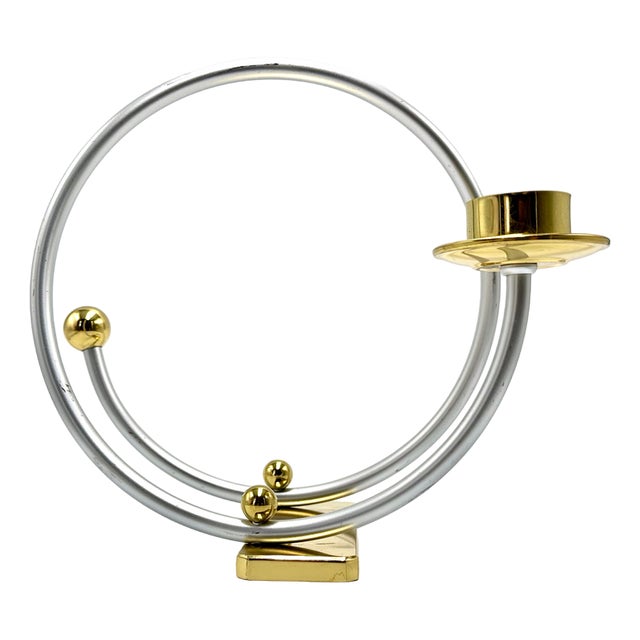 Vintage Brass and Aluminium Candleholder, 1980s For Sale