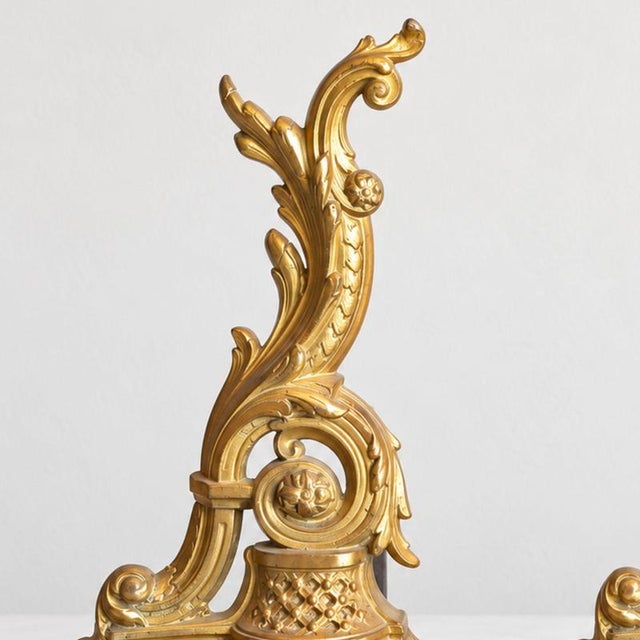 Gold Late 19th Century Louis Philippe Gilt Bronze Andirons, Set of 2 For Sale - Image 8 of 10