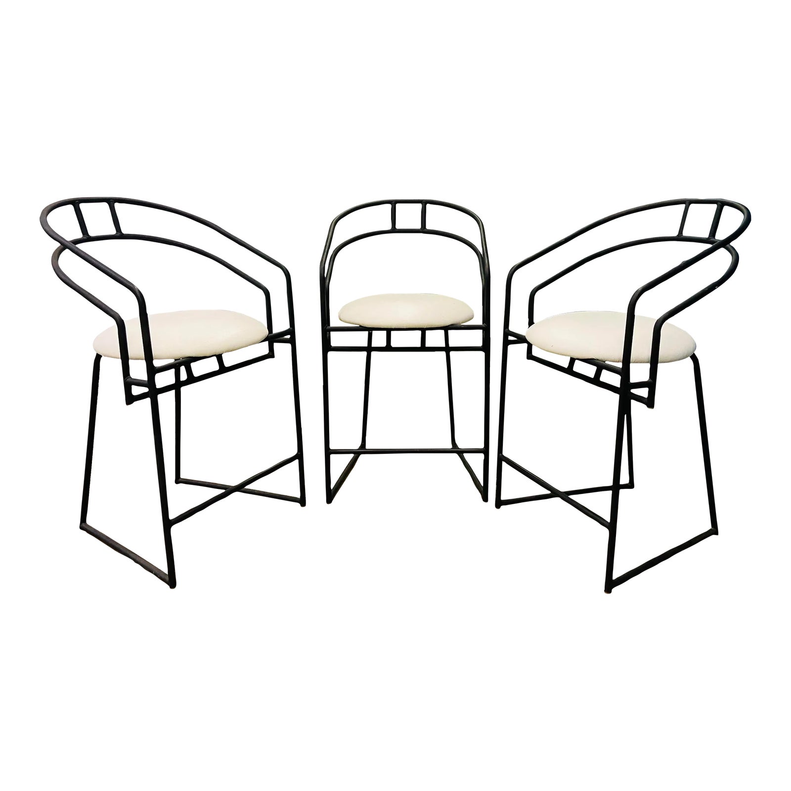 1990s Set of 3 Mid Century Postmodern Metal Frame Bar Stools by Cal ...