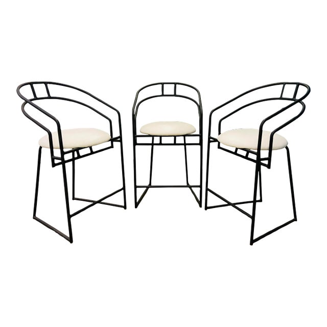 1990s Set of 3 Mid Century Postmodern Metal Frame Bar Stools by Cal-Style For Sale