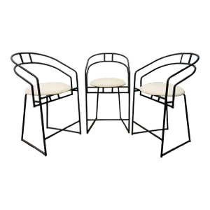 1990s Set of 3 Mid Century Postmodern Metal Frame Bar Stools by Cal-Style