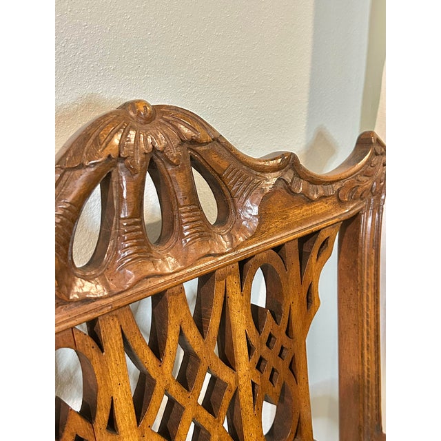 Mid 20th Century Mid 20th Century Chinese Chippendale Armchair by Century Furniture Co With Original Leather Upholstery For Sale - Image 5 of 12