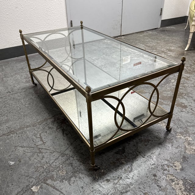 Late 20th Century Hollywood Regency Metal + Mirrored Glass Cocktail Table, Vintage For Sale - Image 5 of 12