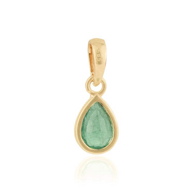 14k Gold Natural Zambian Pear-Cut Emerald Bezel Set Solitaire Pendant For Sale - Image 9 of 14