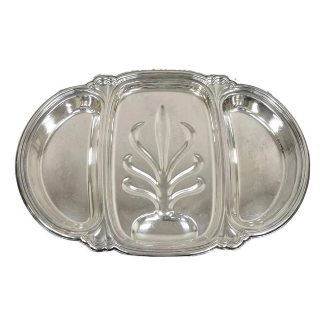 English Victorian 3 Section Silver Plated Meat Cutlery Serving Platter Tray For Sale