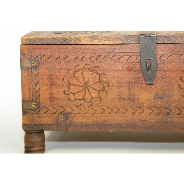 Folk Art Antique Rajasthani Footed Chest Box India 1900's For Sale - Image 3 of 13
