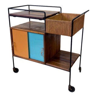 Arthur Umanoff Mid-Century Modern Two-Tone Slate and Iron Serving Bar Cart For Sale