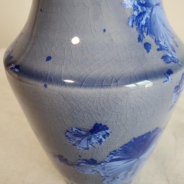 Masterwork Macro-Crystalline Cobalt Porcelain Vessel - Studio Signed #1846 For Sale - Image 9 of 14