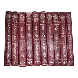 Red Decorative Antique Book Worlds Best Poems Poetry - Set of 10 For Sale