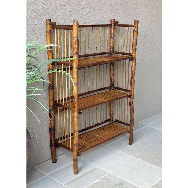 Mid 20th-Century 3-Tier Tortoiseshell Bamboo Bookshelf – Folds Flat for Storage For Sale - Image 4 of 18