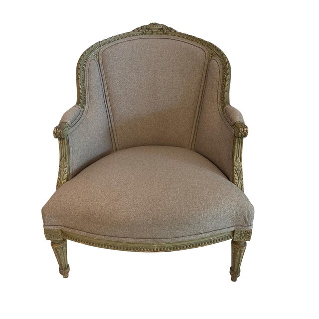 Early 20th Century Louis XVI Painted Fireside Chairs in Grey Upholstery with Flower Detail - A Pair For Sale - Image 11 of 18