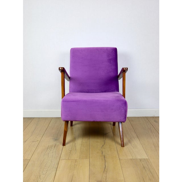 Wood Vintage Loft Armchair in Purple Velvet, 1970 For Sale - Image 7 of 12