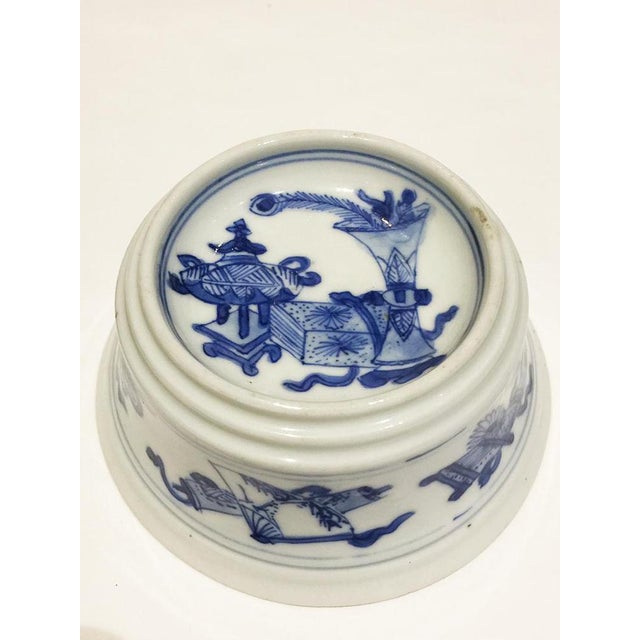Blue Chinese Blue & White Porcelain Salt Cellars by Kangxi, Set of 2 For Sale - Image 8 of 11