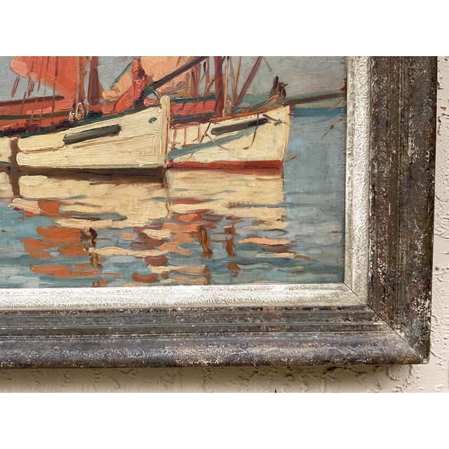 Wood Vintage French Impressionist Harbor Scene Oil Painting, Lucien Lefebvre-Foinet Frame For Sale - Image 7 of 17
