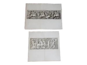 Antique 18th C. Copperplate Engravings - Ancient Roman Friezes - Large Folio Size - a Pair