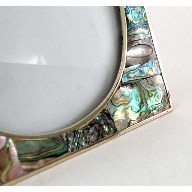 Metal Silver Abalone Shell Photo Picture Frame 1950s For Sale - Image 7 of 13