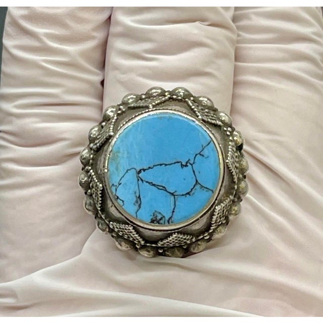 Antique Yemen Sterling Silver Blue Howlite Tower Ring. Antique Yemen Jewelry, Size 9 For Sale In New York - Image 6 of 11